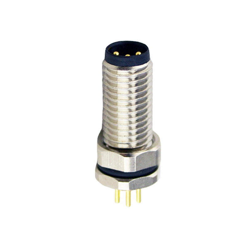 M5 3pins A code male straight front panel mount connector,unshielded,insert,brass with nickel plated shell